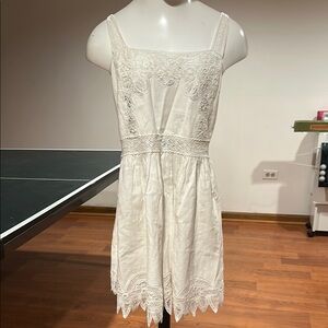 LoveShackFancy Cream Sleeveless Sundress with Square Neck